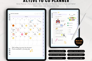 Active To Go Planner - 2025, 2026, Undated - Hyperlinked