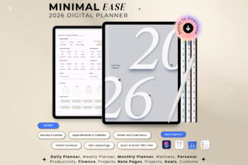 2026 Digital Planner - Minimal Ease Full Year Planner