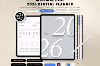 2026 Digital Planner - Minimal Ease Full Year Planner